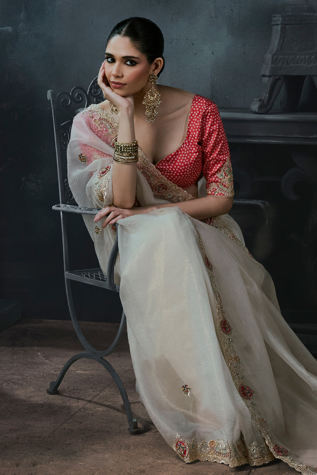 Off White Tissue Silk Festive Saree with Intricate Sequined Border