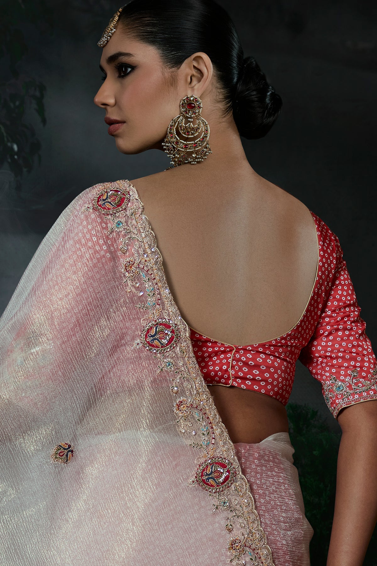 Off White Tissue Silk Festive Saree with Intricate Sequined Border
