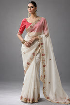 Off White Tissue Silk Festive Saree with Intricate Sequined Border