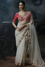 Off White Tissue Silk Festive Saree with Intricate Sequined Border