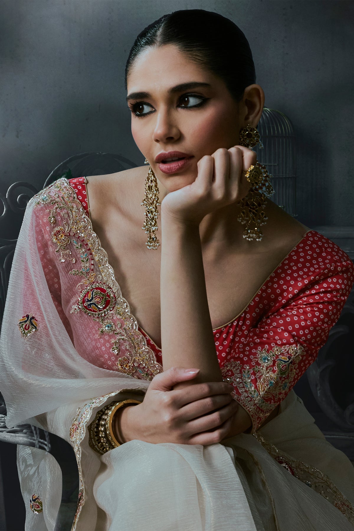 Off White Tissue Silk Festive Saree with Intricate Sequined Border