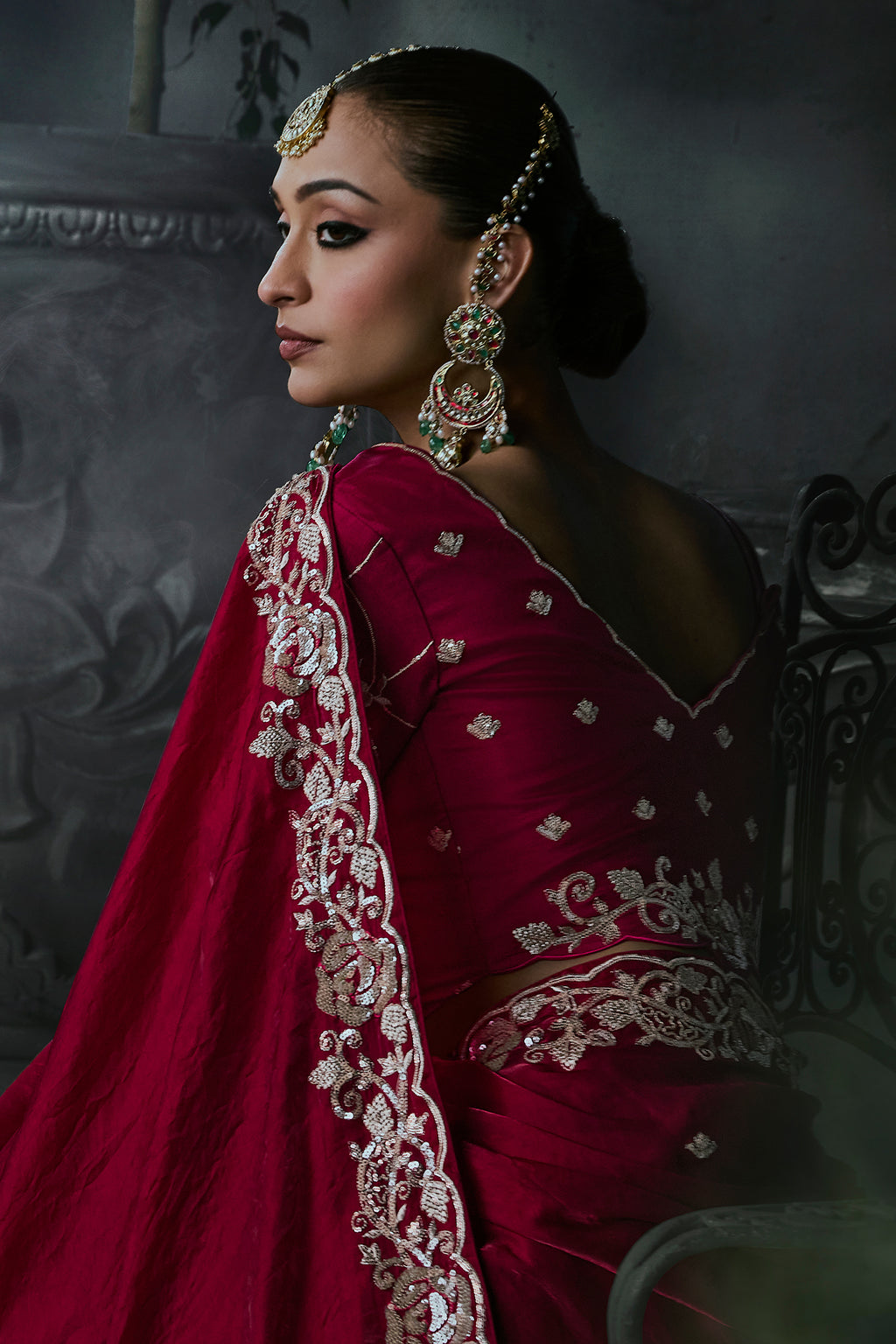 Deep Red Organza Designer Saree Set with Heavy Sequined Work