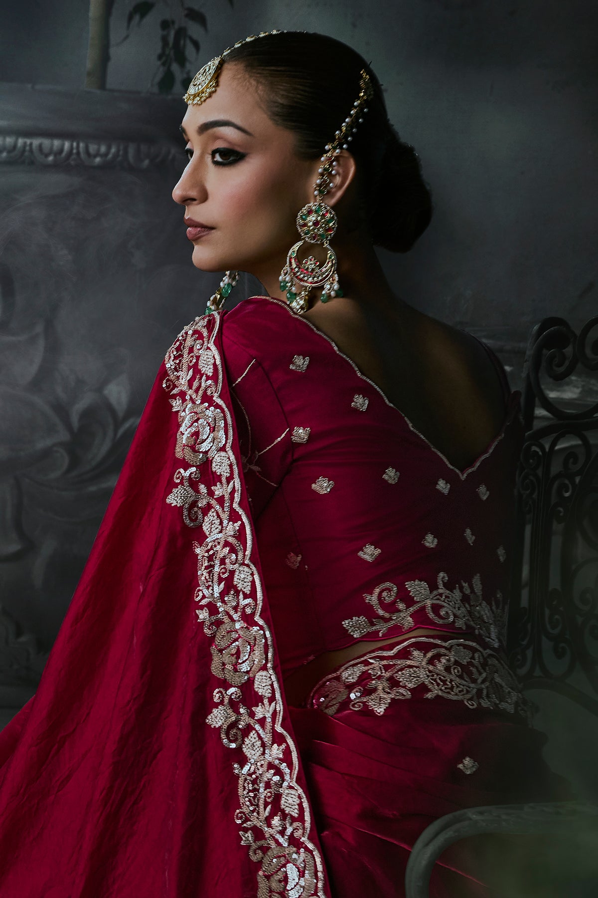 Deep Red Organza Designer Saree Set with Heavy Sequined Work