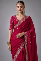 Deep Red Organza Designer Saree Set with Heavy Sequined Work