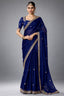 Deep Royal Navy Blue Organza Saree with Intricate Stone & Zari Fancy Border