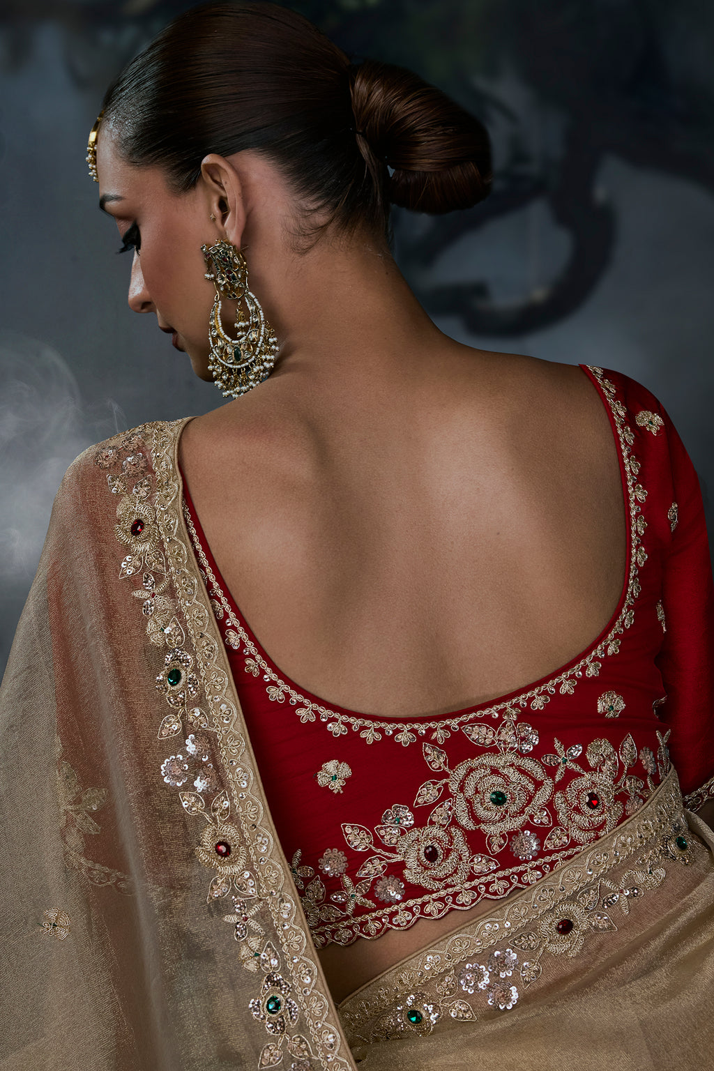 Ivory Beige Organza Designer Saree with Embroidered Border