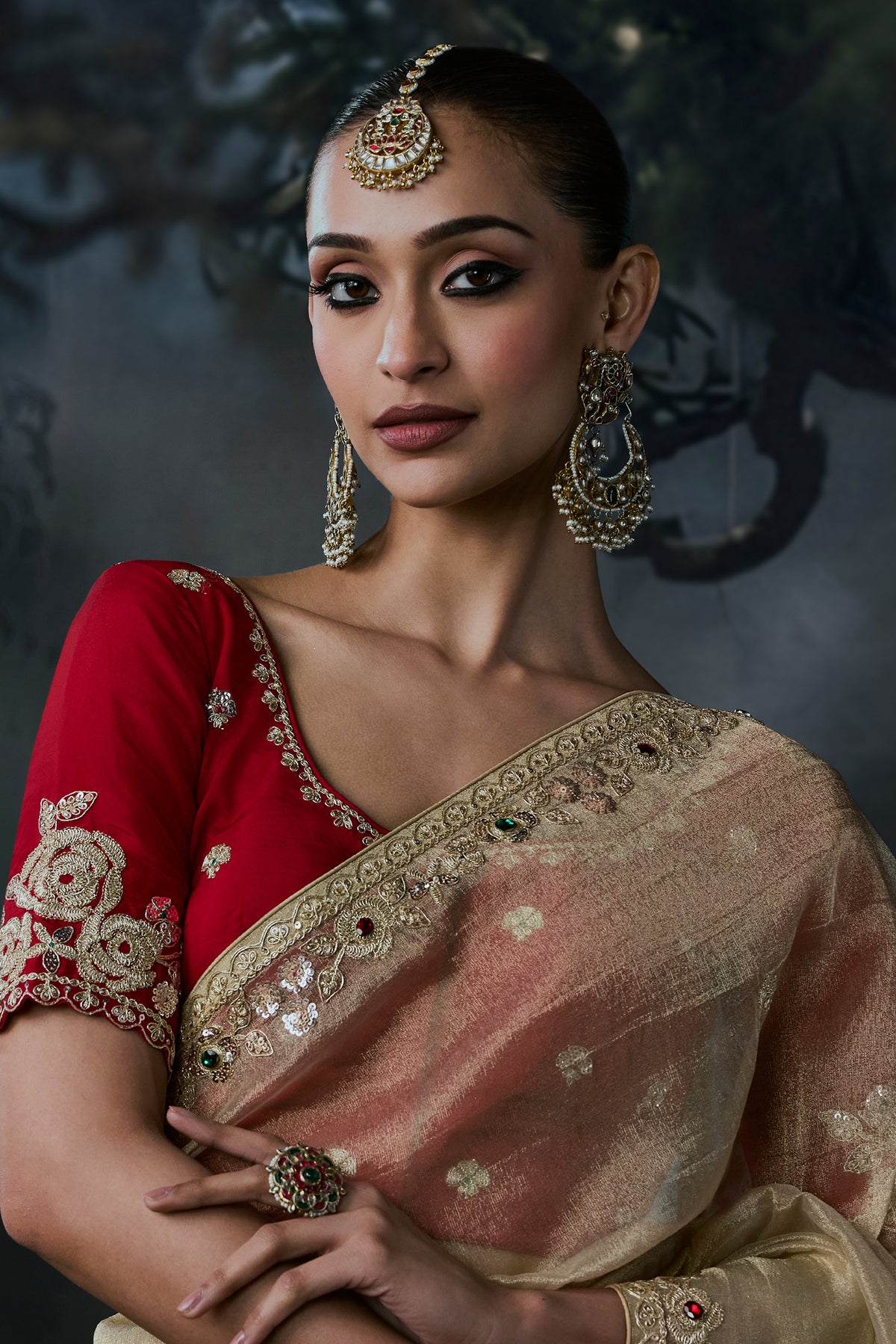 Ivory Beige Organza Designer Saree with Embroidered Border