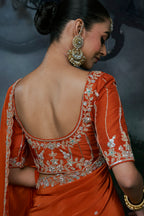 Rust Orange Lightweight Organza Saree with Sequined Border Work