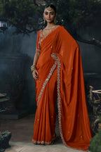 Rust Orange Lightweight Organza Saree with Sequined Border Work
