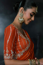 Rust Orange Lightweight Organza Saree with Sequined Border Work