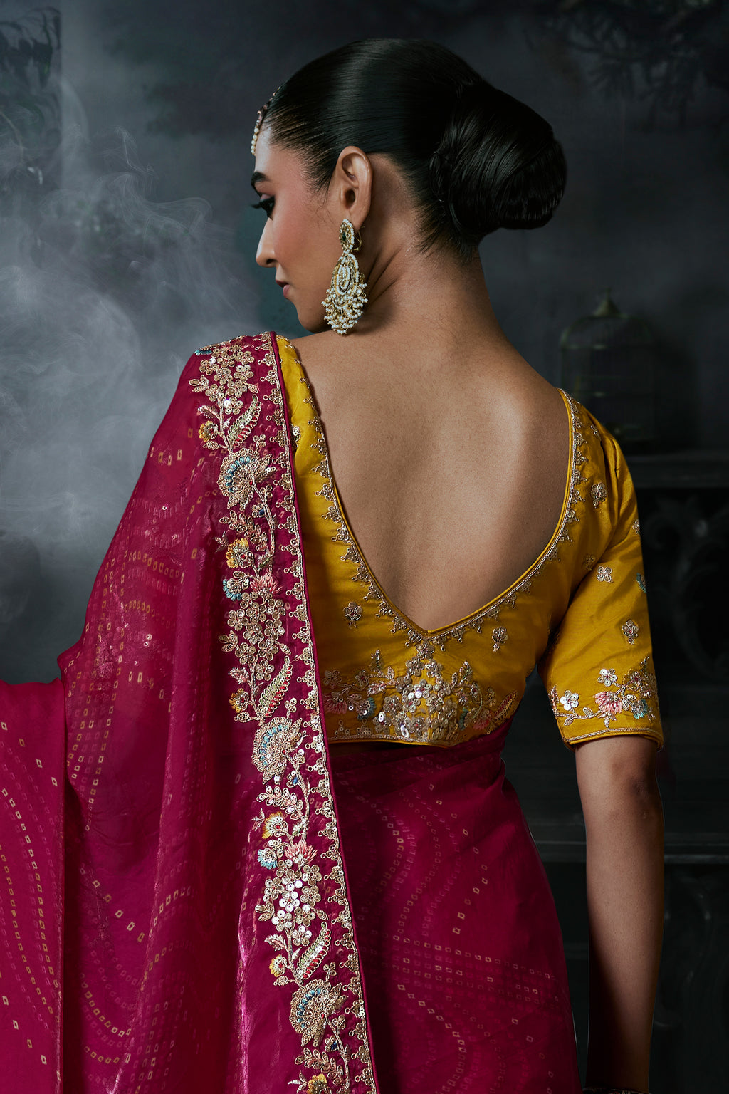 Vibrant Pink Organza Designer Saree with Thread & Sequined Fancy Border