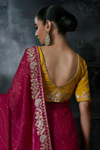 Vibrant Pink Organza Designer Saree with Thread & Sequined Fancy Border