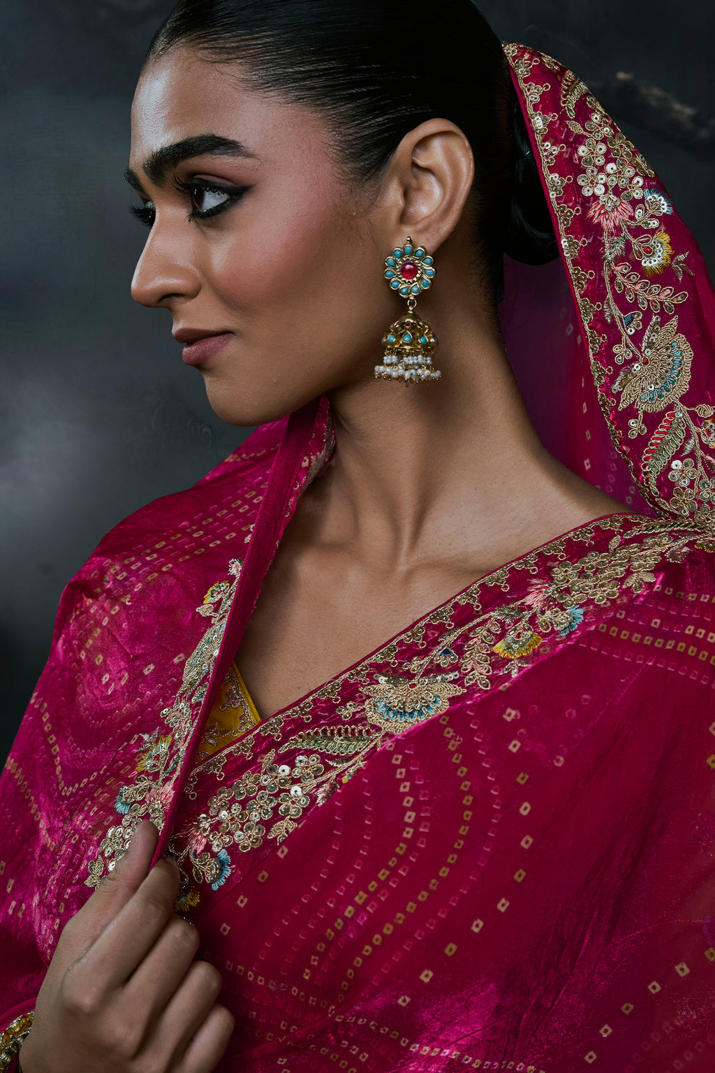 Vibrant Pink Organza Designer Saree with Thread & Sequined Fancy Border