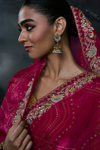 Vibrant Pink Organza Designer Saree with Thread & Sequined Fancy Border