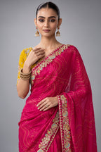 Vibrant Pink Organza Designer Saree with Thread & Sequined Fancy Border