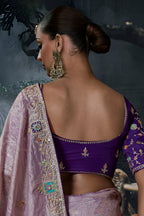 Pastel Purple Tissue Silk Saree with Delicate Stone Work & Fancy Borders