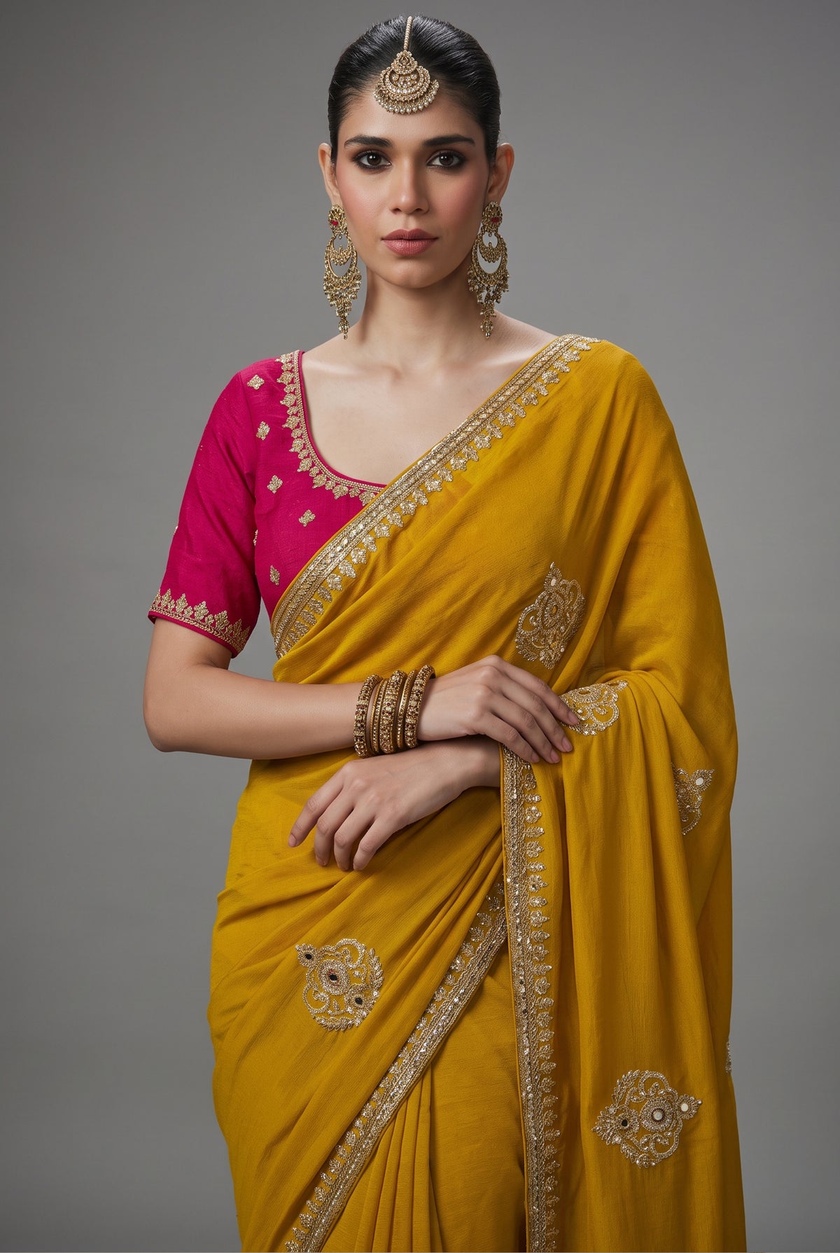 Yellow Lightweight Organza Saree with Sequined Border