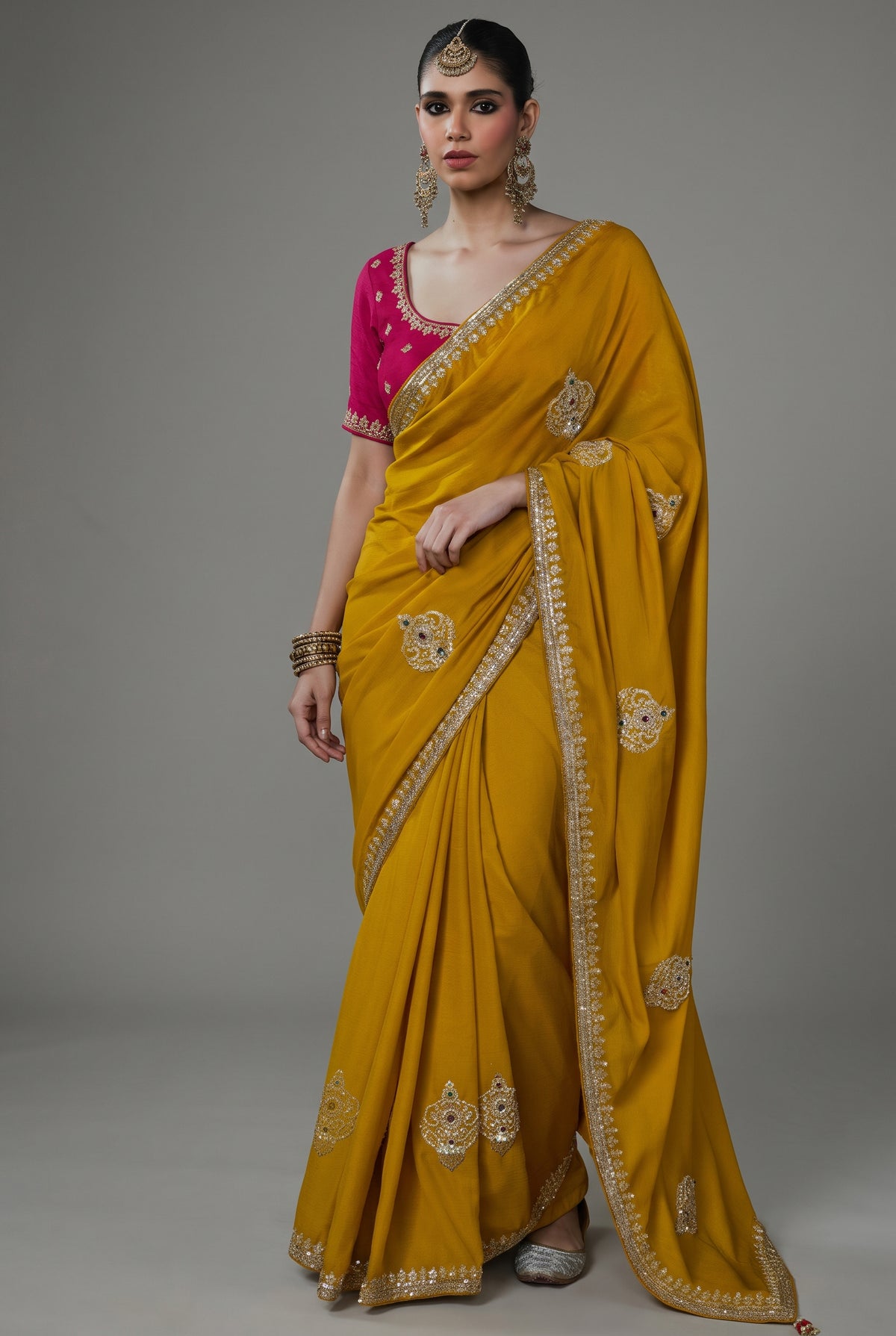 Yellow Lightweight Organza Saree with Sequined Border
