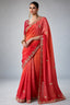 Warm Peach and Red Soft Tissue Organza Saree with Embellished Border