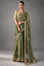 Deep Moss Olive Green Tissue Organza Saree with Fine Zari Embroidery