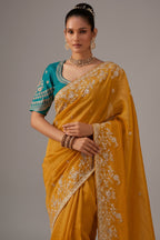 Honey Mustard Viscose Zari Tissue Saree with Intricate Border