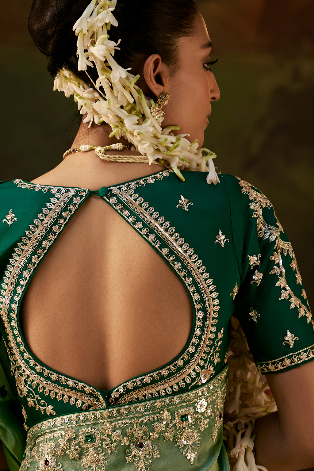 Sage Green Viscose Zari Tissue Saree with Heavy Zari Border