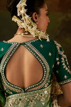 Sage Green Viscose Zari Tissue Saree with Heavy Zari Border