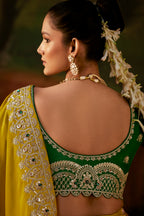 Ochre Olive Yellow Viscose Zari Tissue Saree with Rich Sequined Craftsmanship