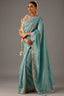 Powder Ice Blue Viscose Zari Tissue Saree with Intricate Metallic Border