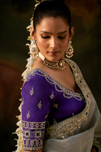 Metallic Grey Tissue Saree with Heavy Sequined Work