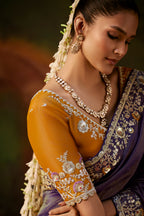 Deep Purple Tissue Silk Saree with Heavy Zari Sequin Border