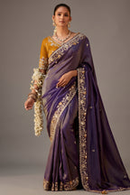 Deep Purple Tissue Silk Saree with Heavy Zari Sequin Border