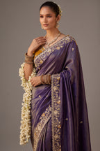 Deep Purple Tissue Silk Saree with Heavy Zari Sequin Border