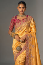 Mustard Madhurai Silk Heavy Hand Embroidered Saree
