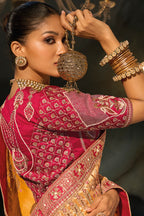 Mustard Madhurai Silk Heavy Hand Embroidered Saree