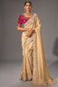 Cream Kanjivaram Jacquard Saree with Moti & Cut-Dana Hand Work