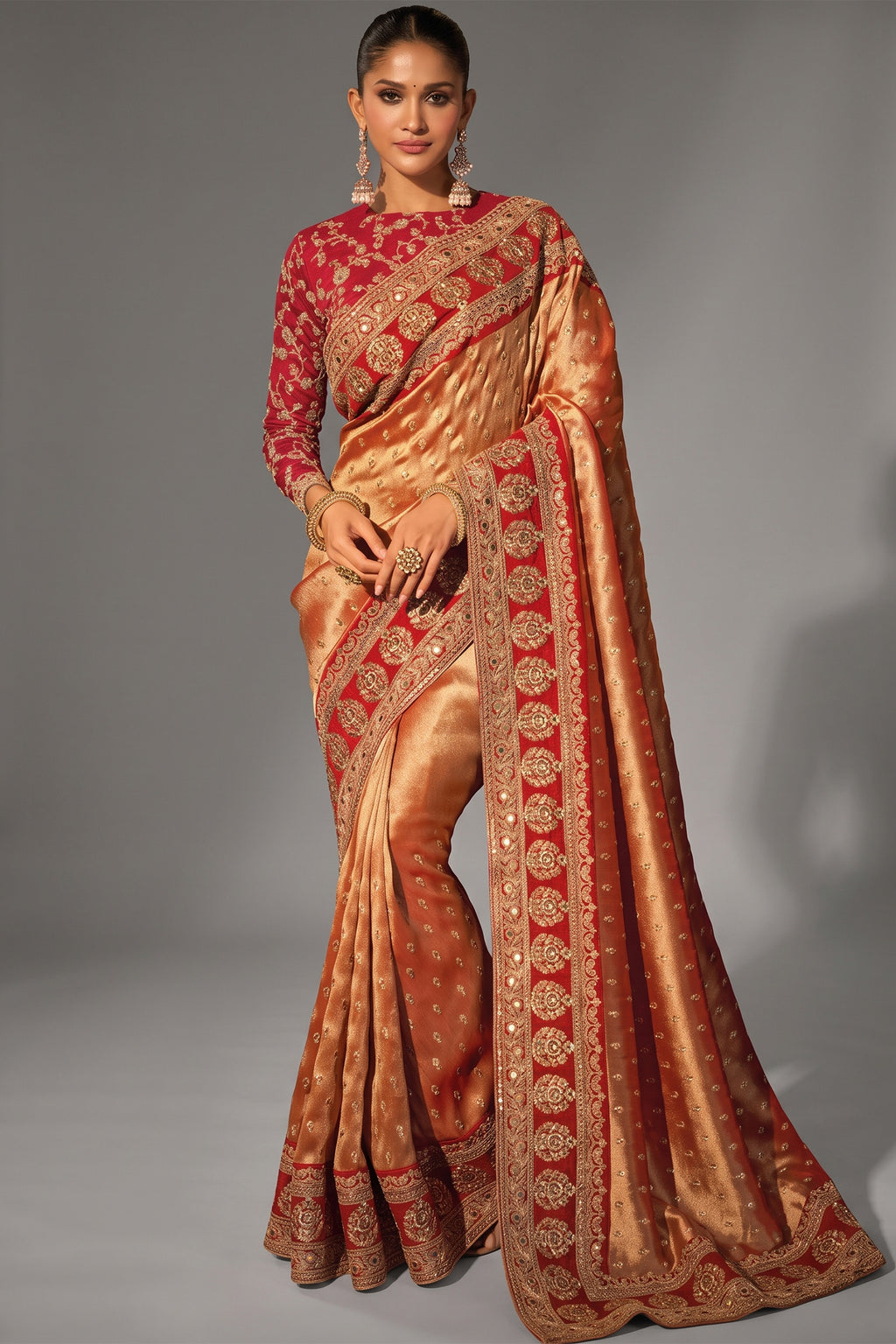 Red Heavy Sequin & Zari Hand Work Saree