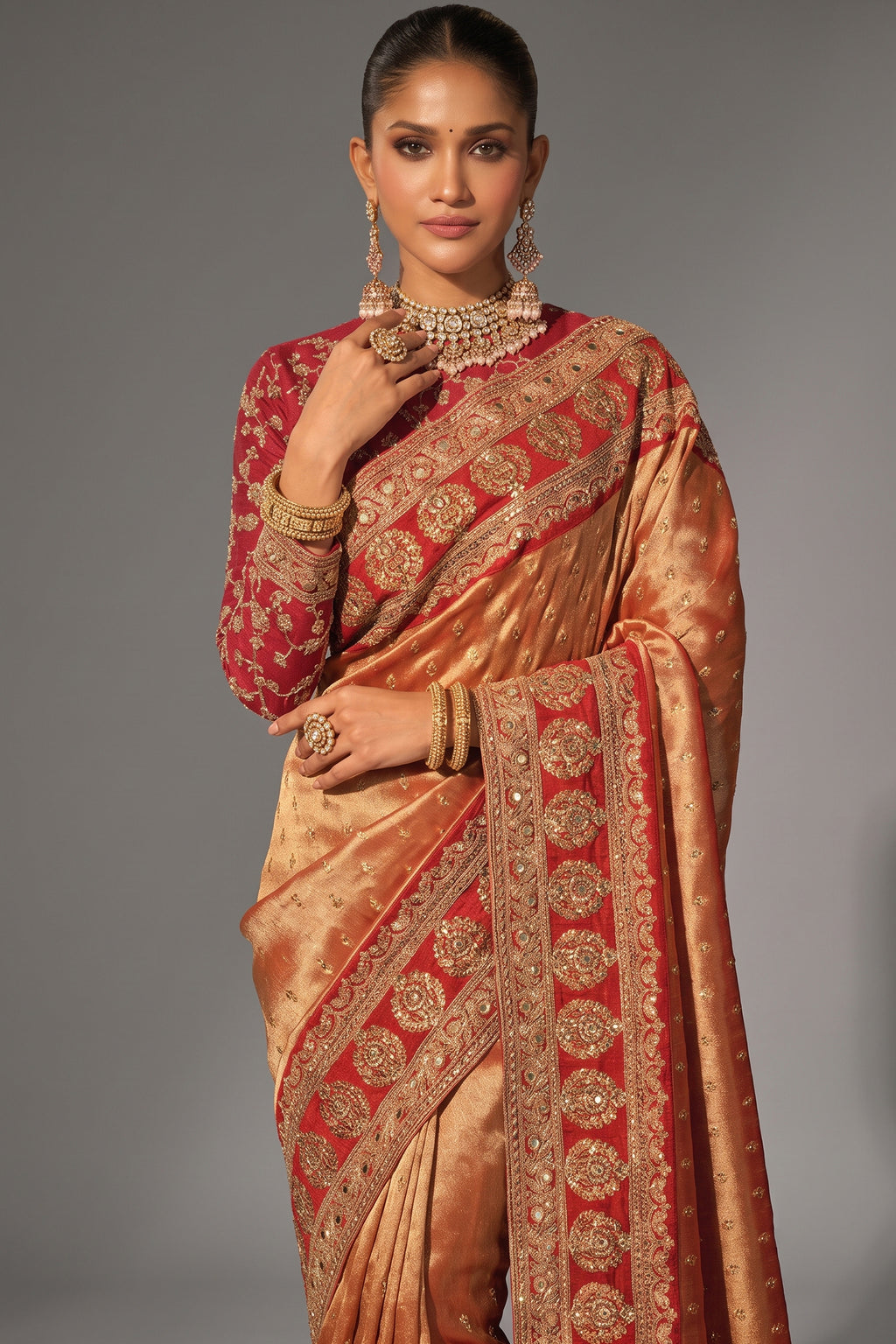 Red Heavy Sequin & Zari Hand Work Saree