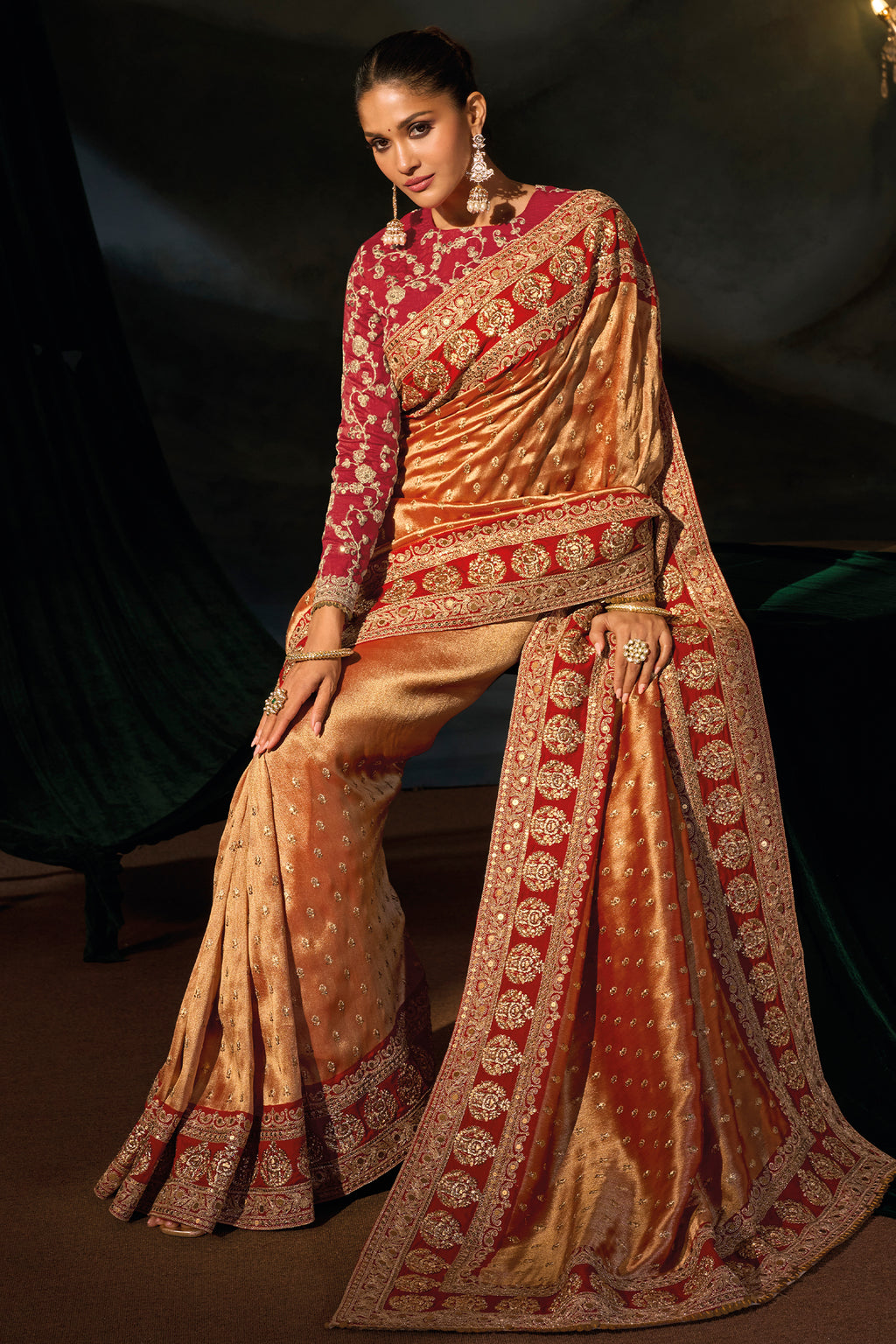 Red Heavy Sequin & Zari Hand Work Saree
