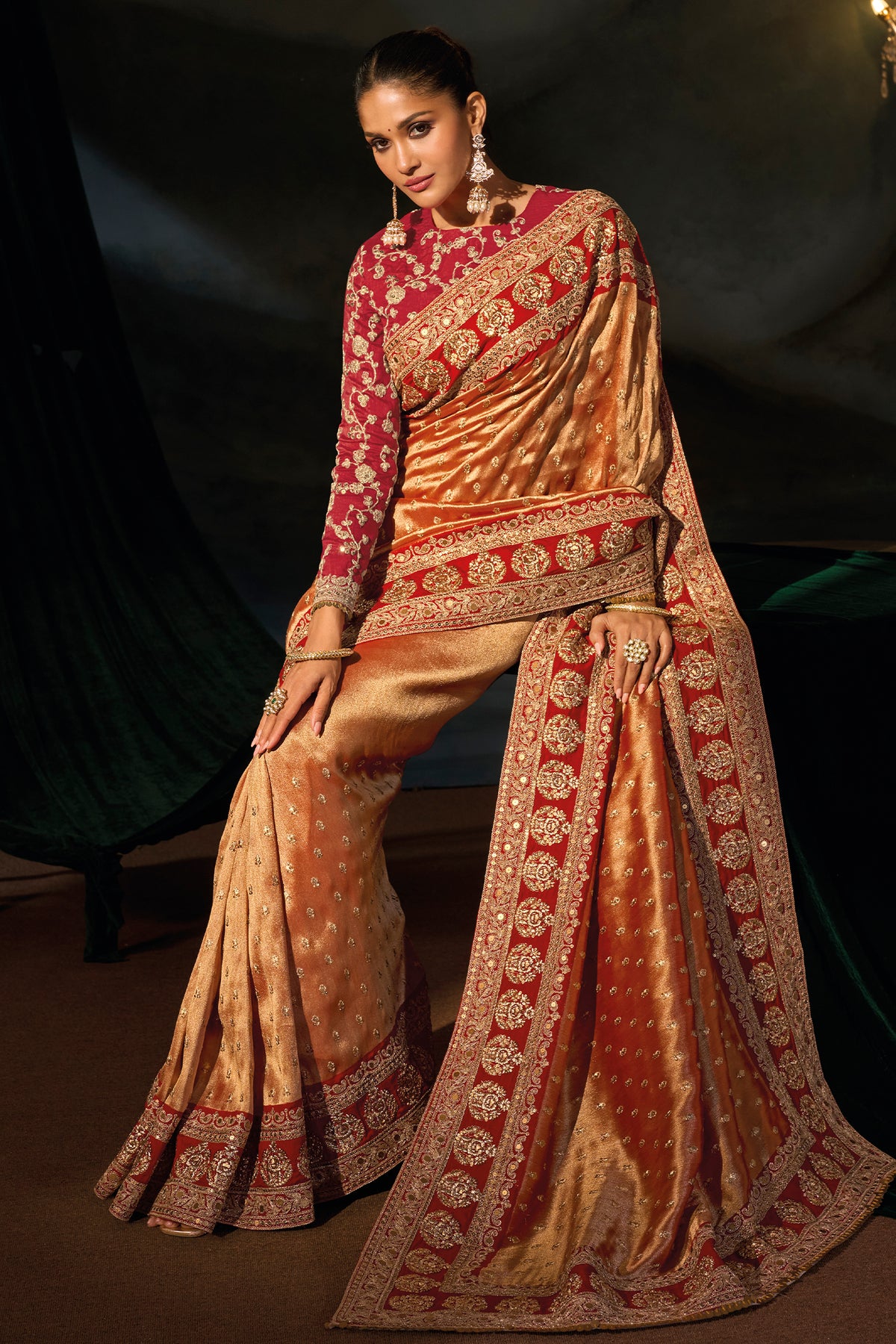 Red Heavy Sequin & Zari Hand Work Saree