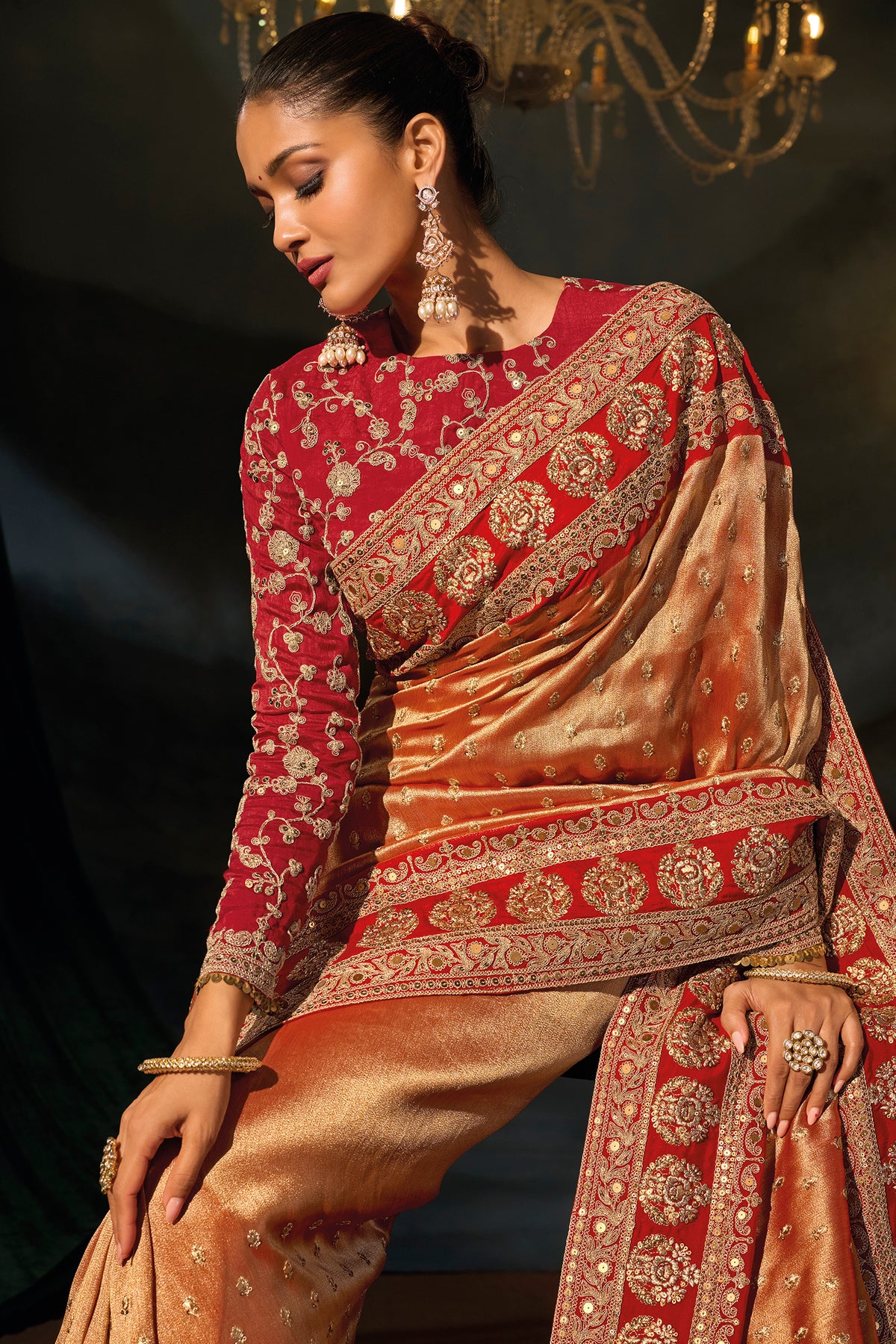 Red Heavy Sequin & Zari Hand Work Saree