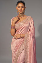 Pink Madhurai Silk Pearl-Embellished Saree