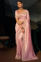 Pink Madhurai Silk Pearl-Embellished Saree