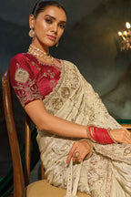 Cream Kanjivaram Zarkan & Cutdana Embroidered Saree