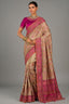 Beige Silk Kachhi Work Saree with Diamond & Heavy Mirror Work