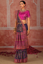 Deep Purple Shana Silk Saree Traditional Kachhi Artistry with Sparkling Diamonds