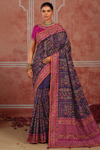 Deep Purple Shana Silk Saree Traditional Kachhi Artistry with Sparkling Diamonds