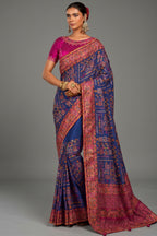 Royal Blue Silk Saree with Kachhi & Mirror Work