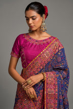 Royal Blue Silk Saree with Kachhi & Mirror Work