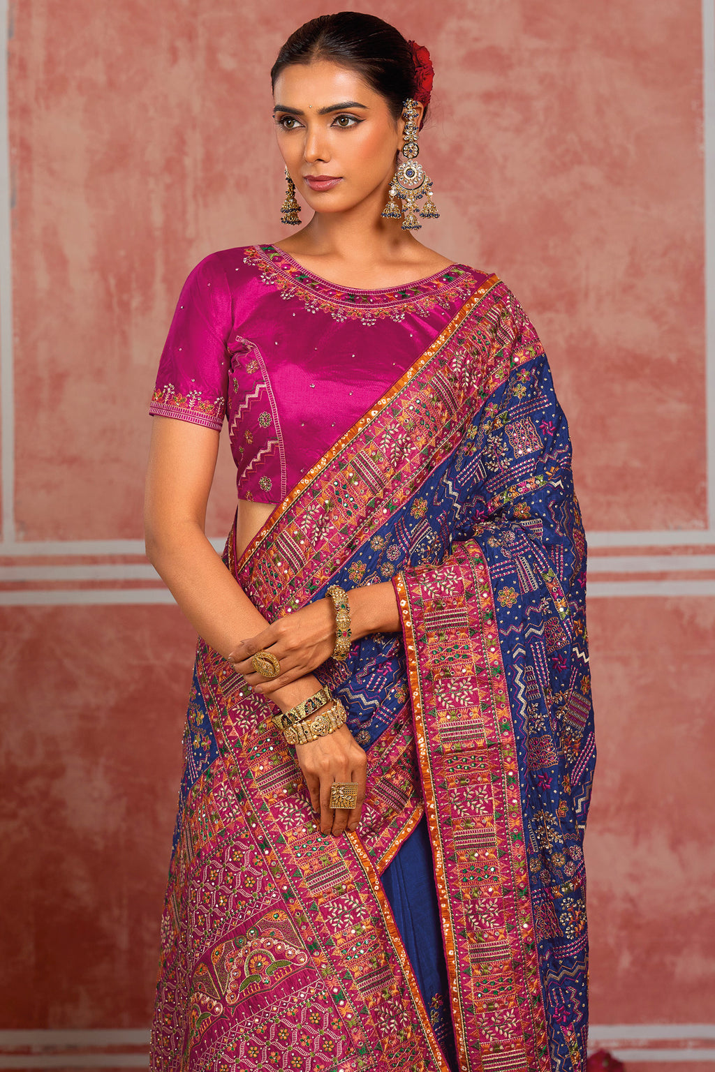 Royal Blue Silk Saree with Kachhi & Mirror Work